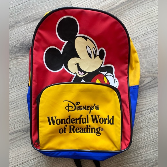 Vintage Mickey Mouse Backpack 1990s Wonderful World Of Reading - Picture 1 of 1